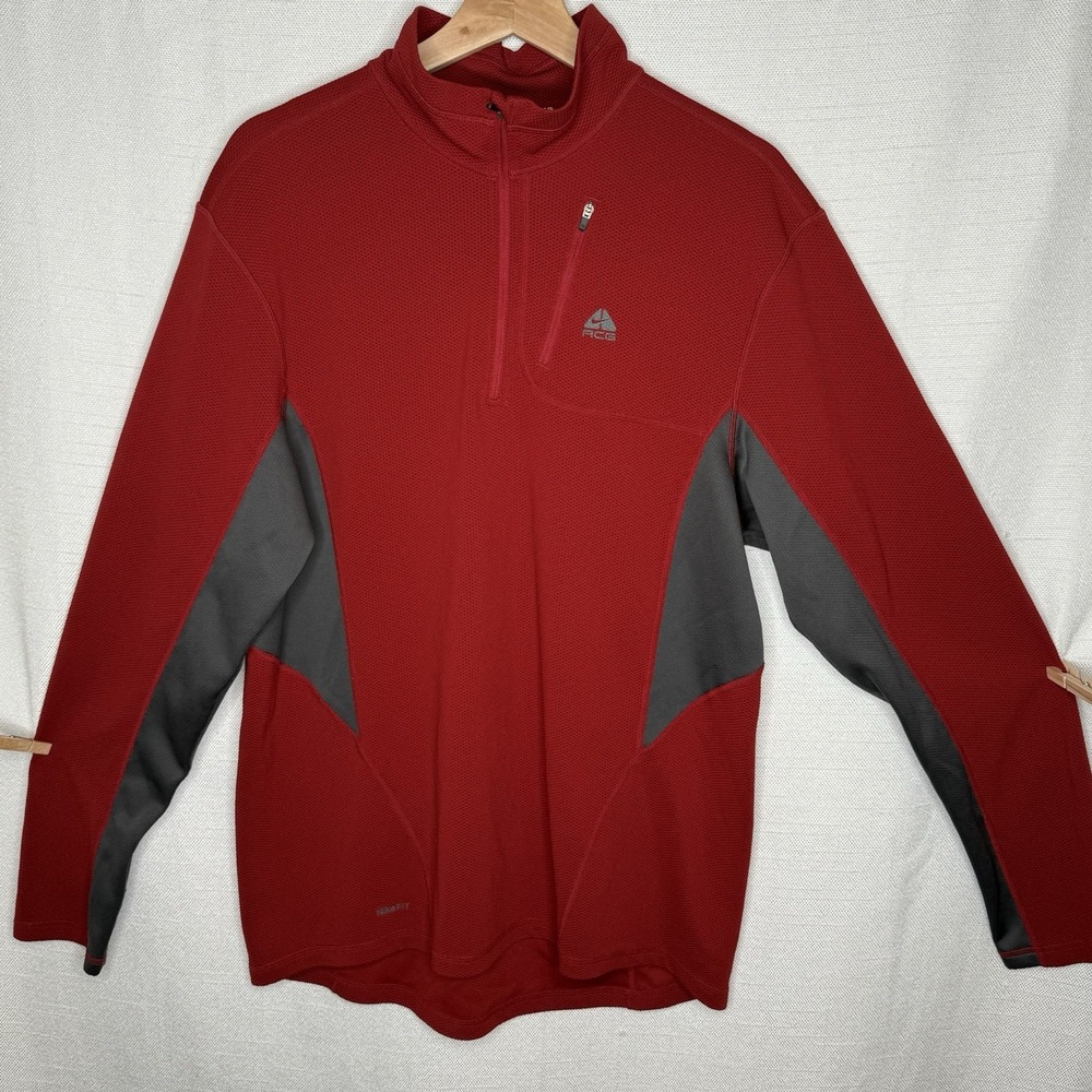 Nike ACG Pullover Shirt Red 1/4 Zip Golf Outdoors Mens Large Long‎ Sleeve - Picture 3 of 9